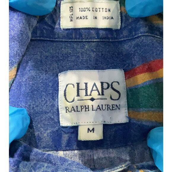 Vintage Chaps Ralph Lauren Shirt Blue Short Sleeve Button Up Umbrealls M - Picture 4 of 4